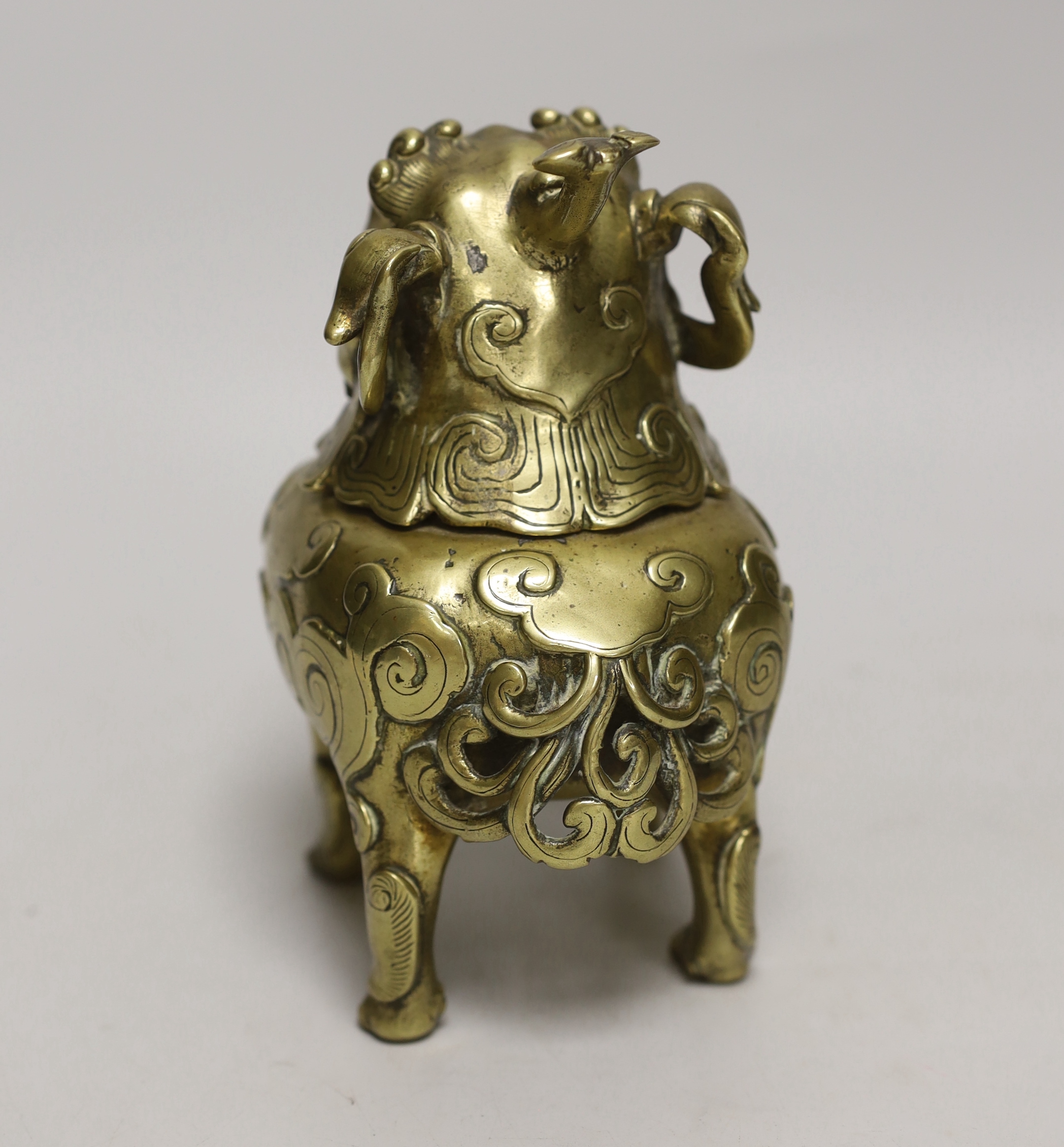 A Chinese bronze 'lion dog' incense burner, 18cm